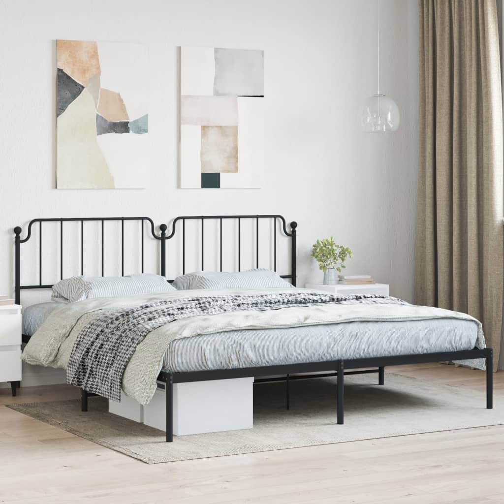 Metal Bed Frame without Mattress with Headboard Black 193x203cm