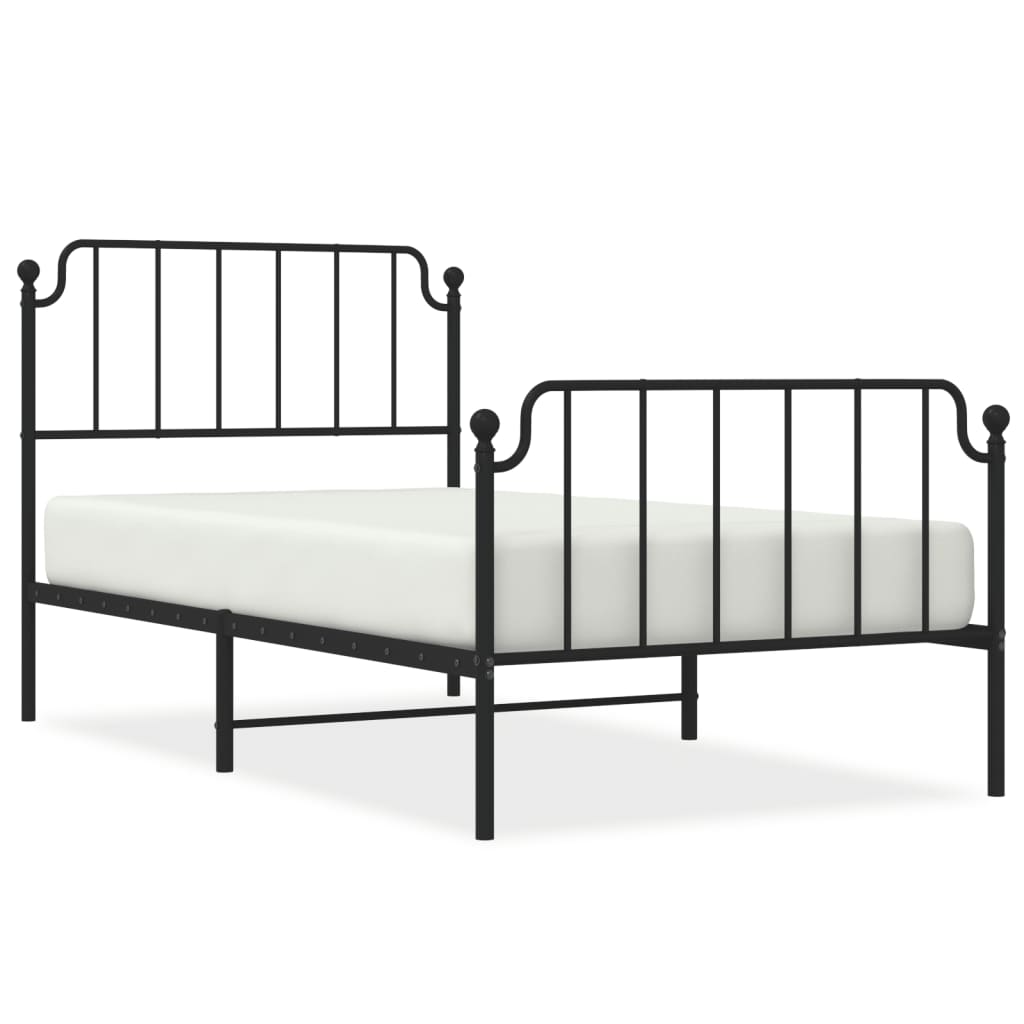 Metal Bed Frame without Mattress with Footboard Black 100x190cm