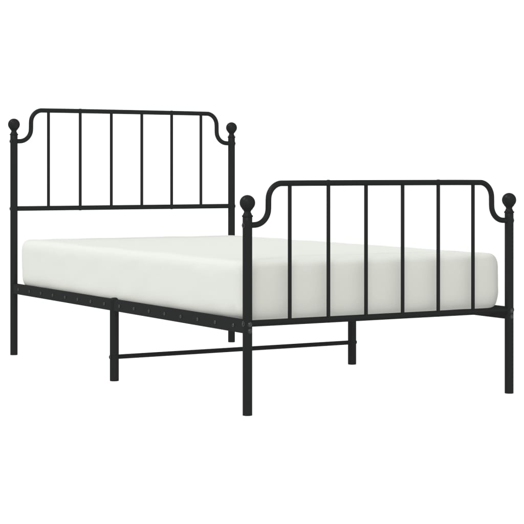 Metal Bed Frame without Mattress with Footboard Black 100x190cm
