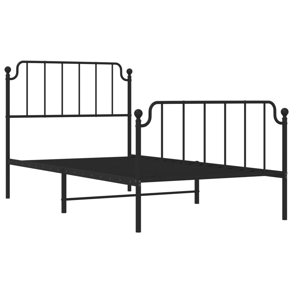 Metal Bed Frame without Mattress with Footboard Black 100x190cm