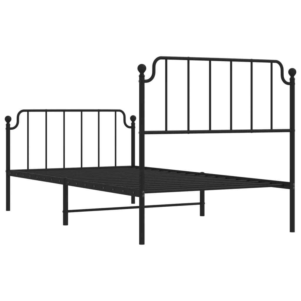 Metal Bed Frame without Mattress with Footboard Black 100x190cm