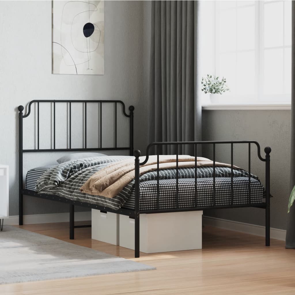 Metal Bed Frame without Mattress with Footboard Black 100x190cm