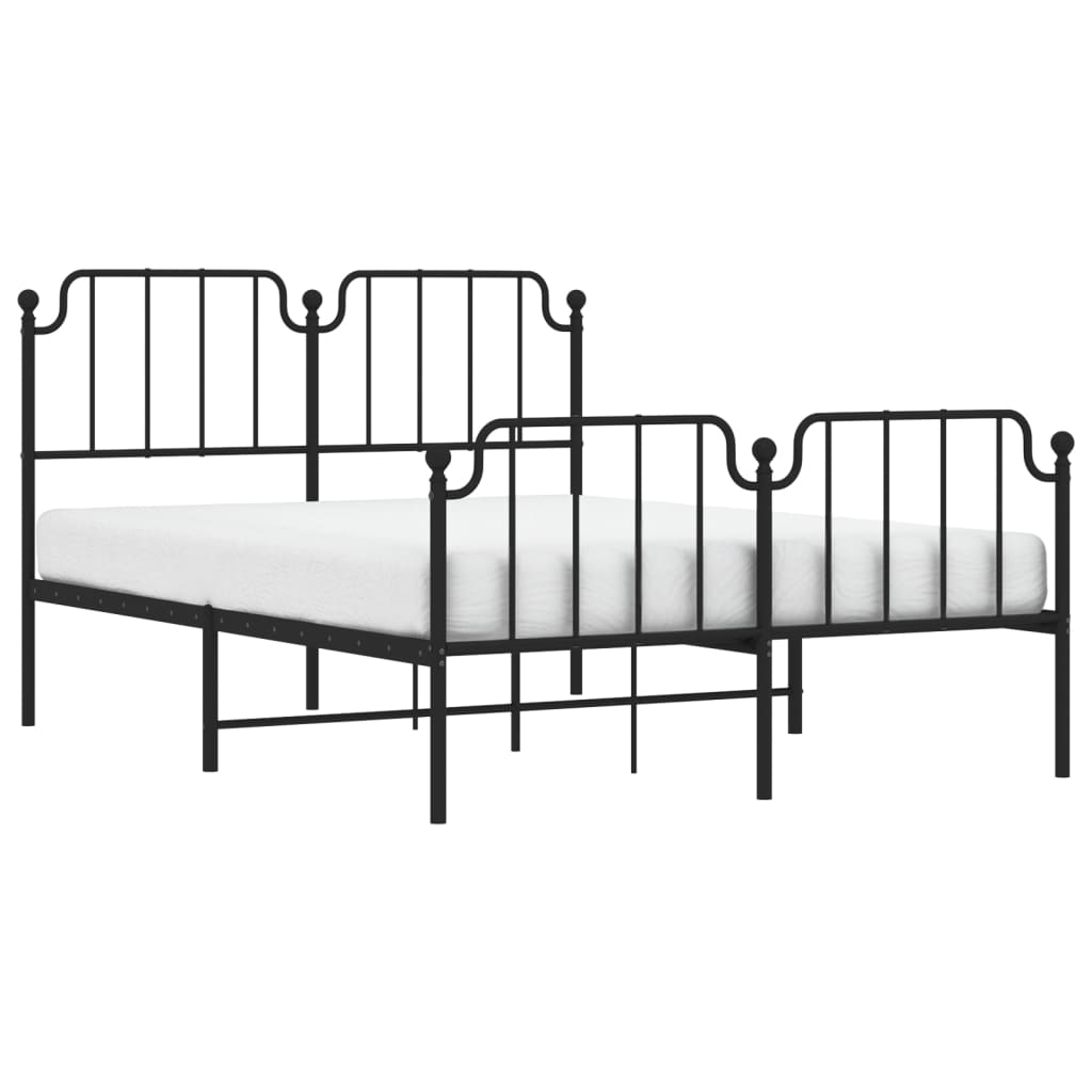 Metal Bed Frame without Mattress with Footboard Black 135x190cm