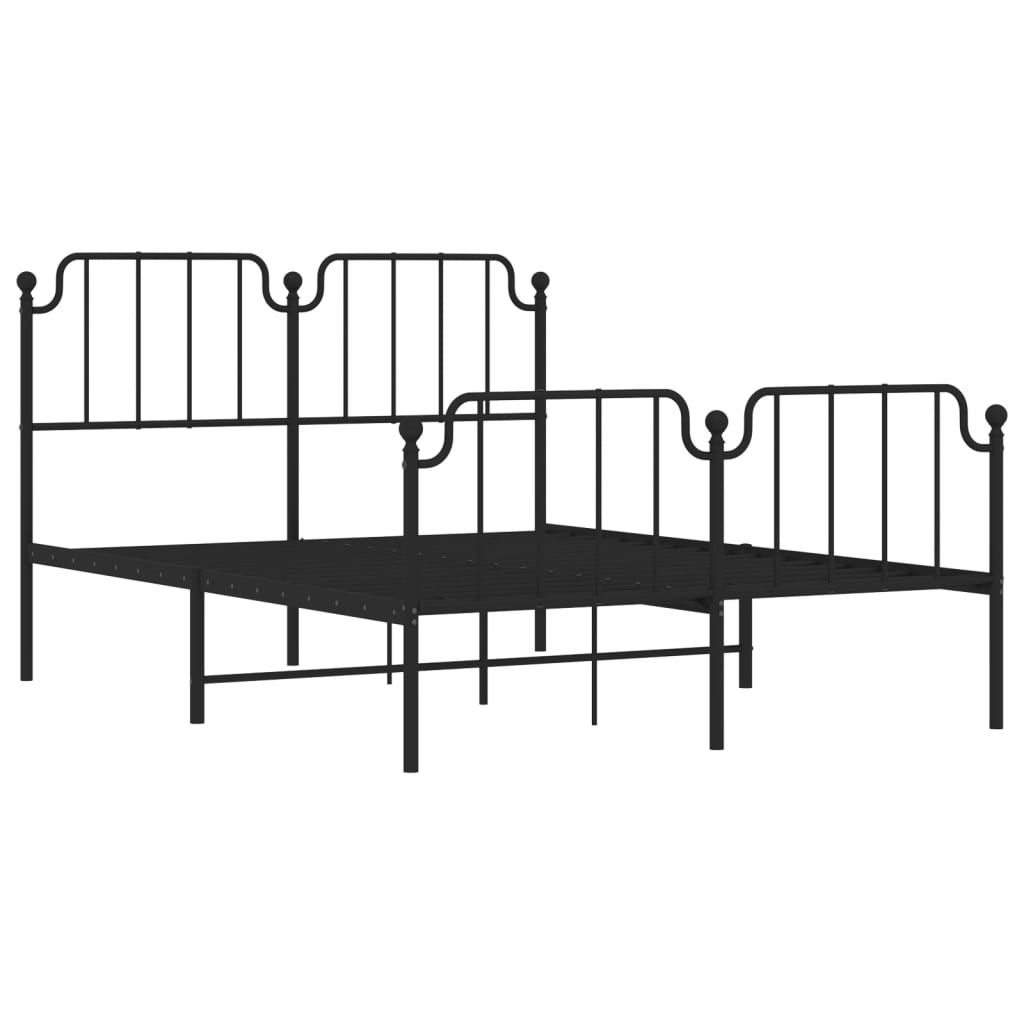 Metal Bed Frame without Mattress with Footboard Black 135x190cm