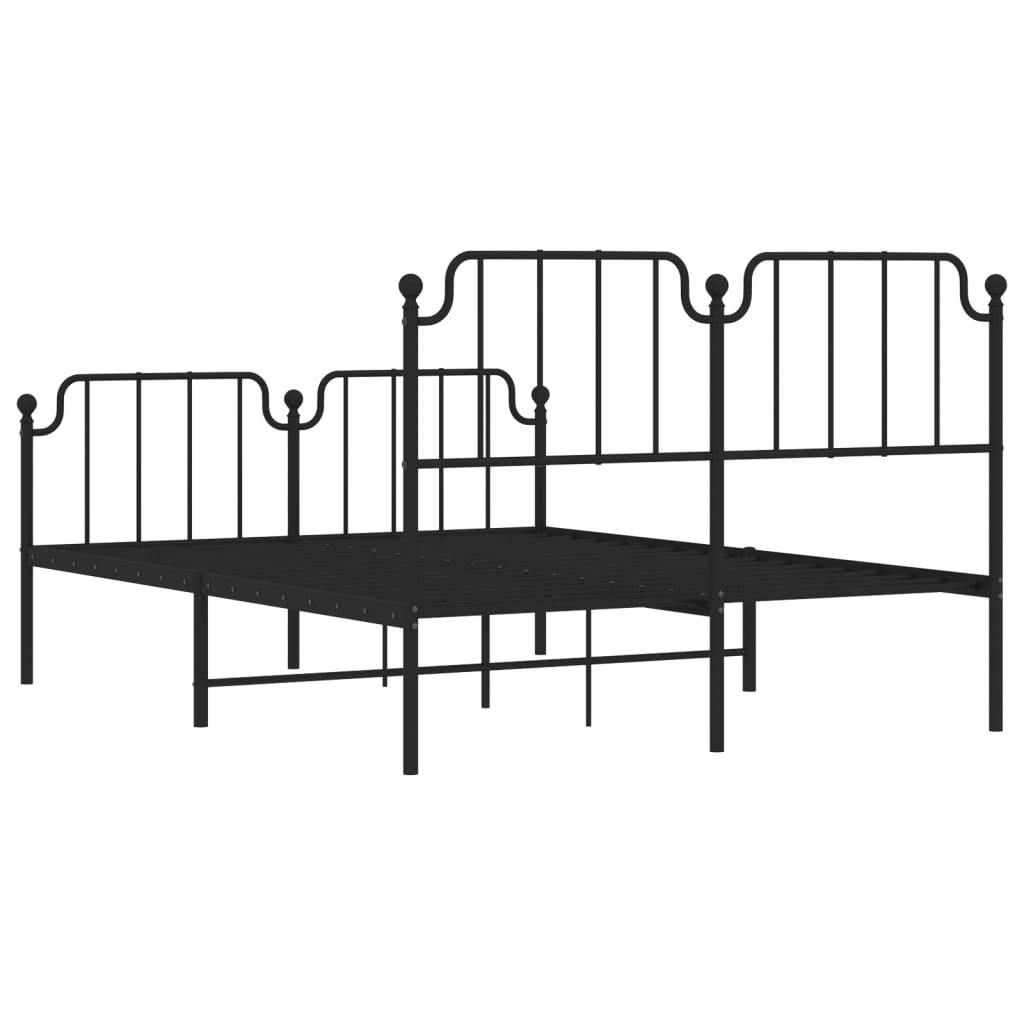 Metal Bed Frame without Mattress with Footboard Black 135x190cm