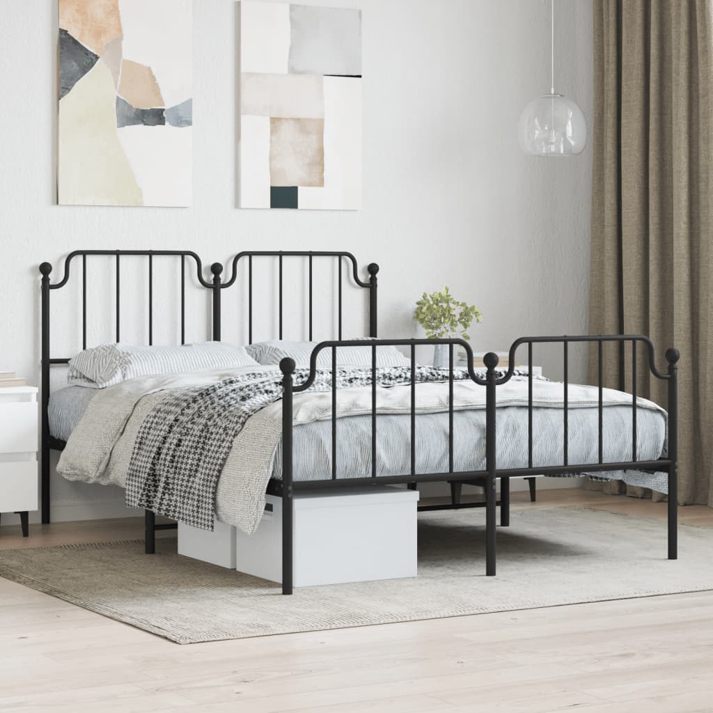 Metal Bed Frame without Mattress with Footboard Black 135x190cm