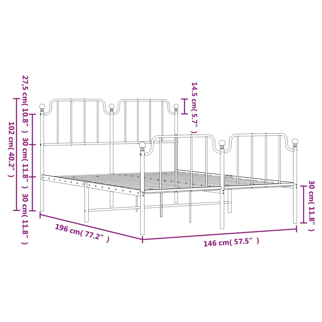 Metal Bed Frame without Mattress with Footboard Black 140x190cm