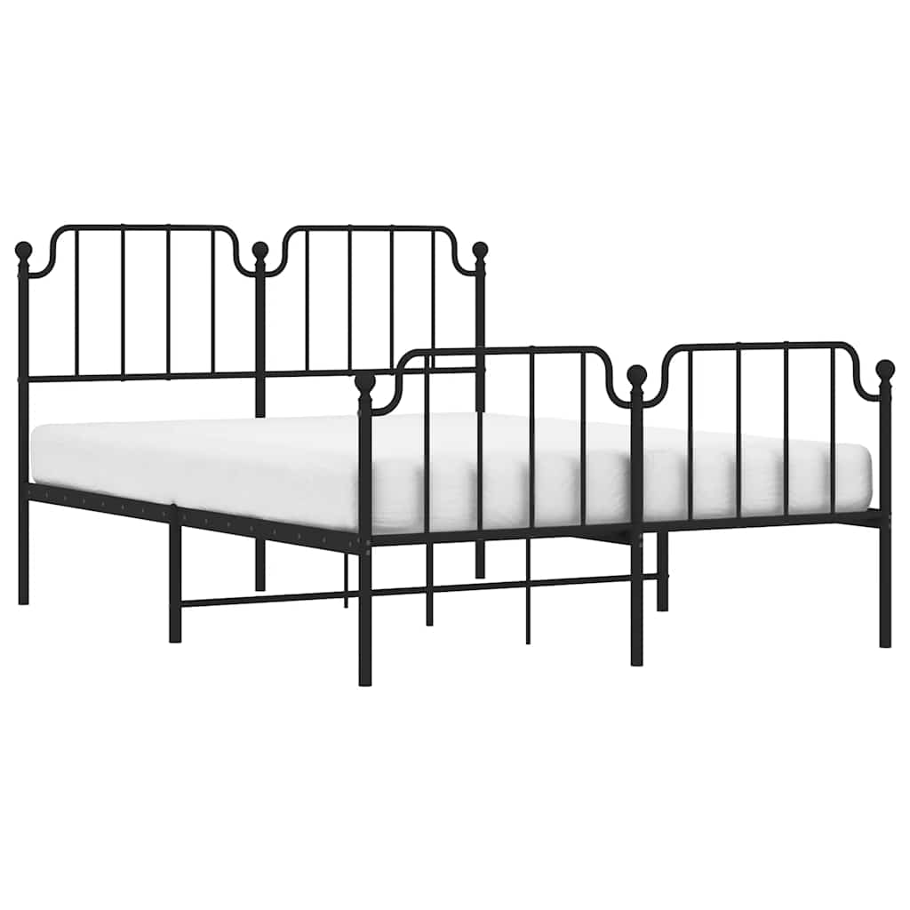 Metal Bed Frame without Mattress with Footboard Black 150x200cm
