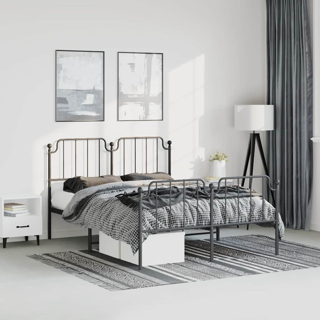 Metal Bed Frame without Mattress with Footboard Black 150x200cm
