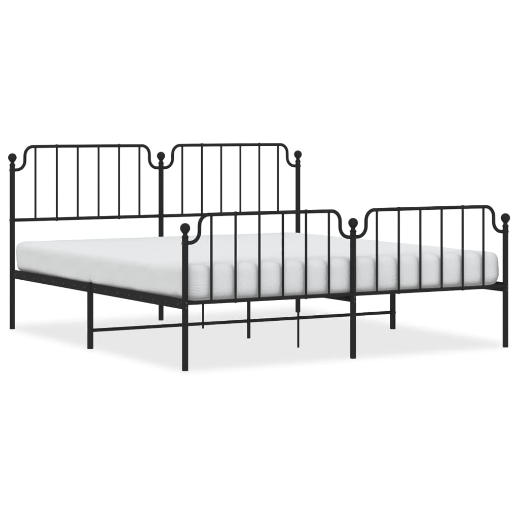 Metal Bed Frame without Mattress with Footboard Black 180x200cm