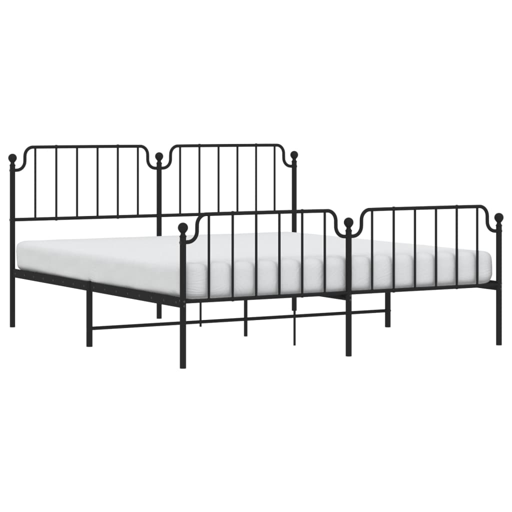 Metal Bed Frame without Mattress with Footboard Black 180x200cm