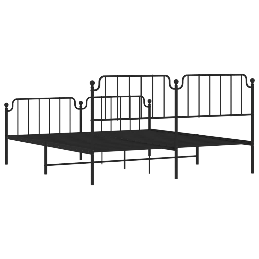 Metal Bed Frame without Mattress with Footboard Black 180x200cm