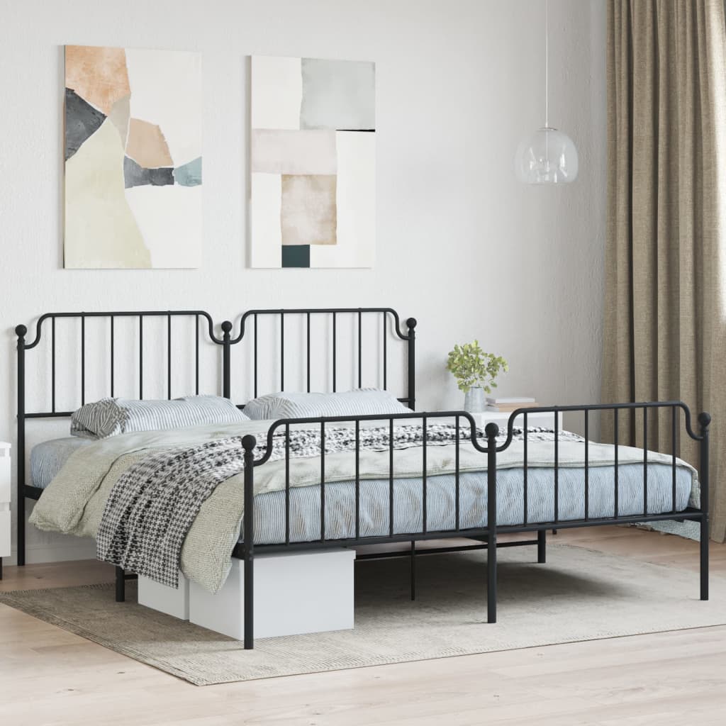 Metal Bed Frame without Mattress with Footboard Black 180x200cm