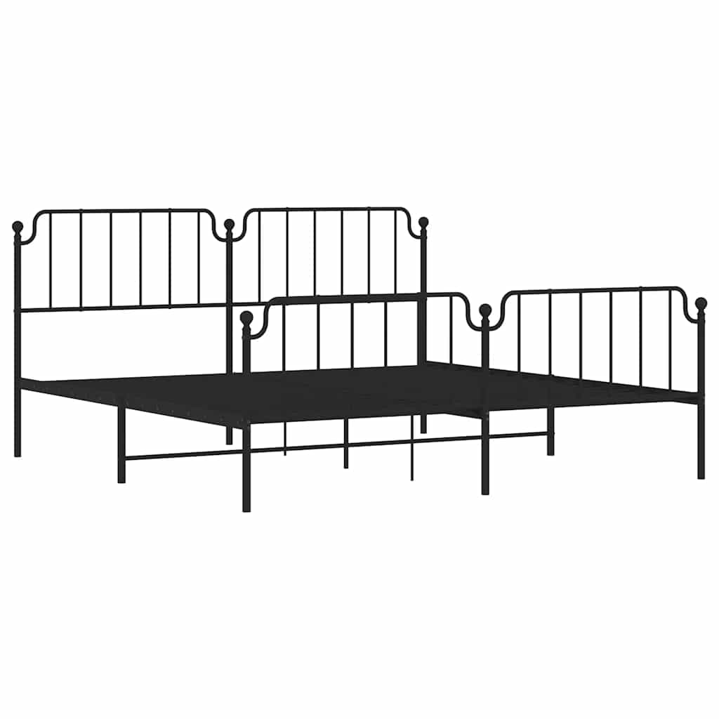 Metal Bed Frame without Mattress with Footboard Black 193x203cm