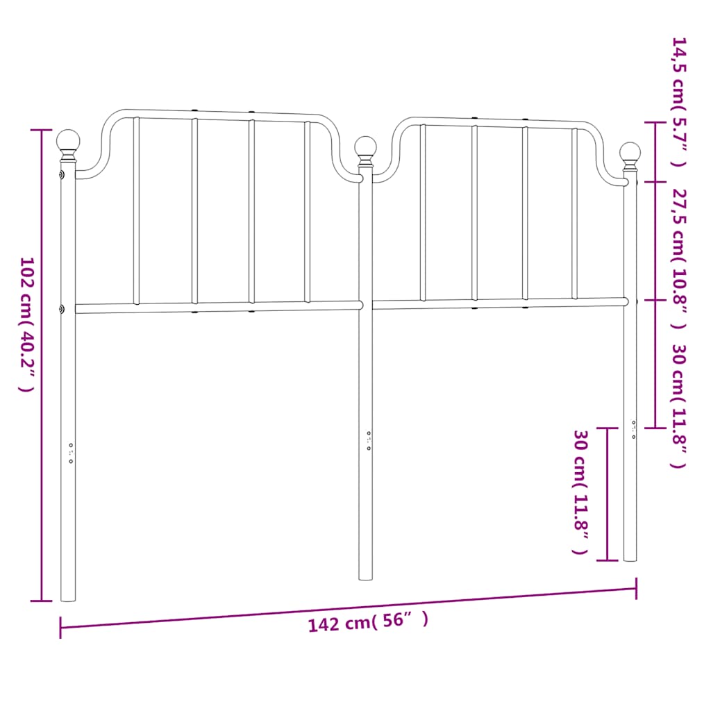 Metal Headboard Black 135 cm