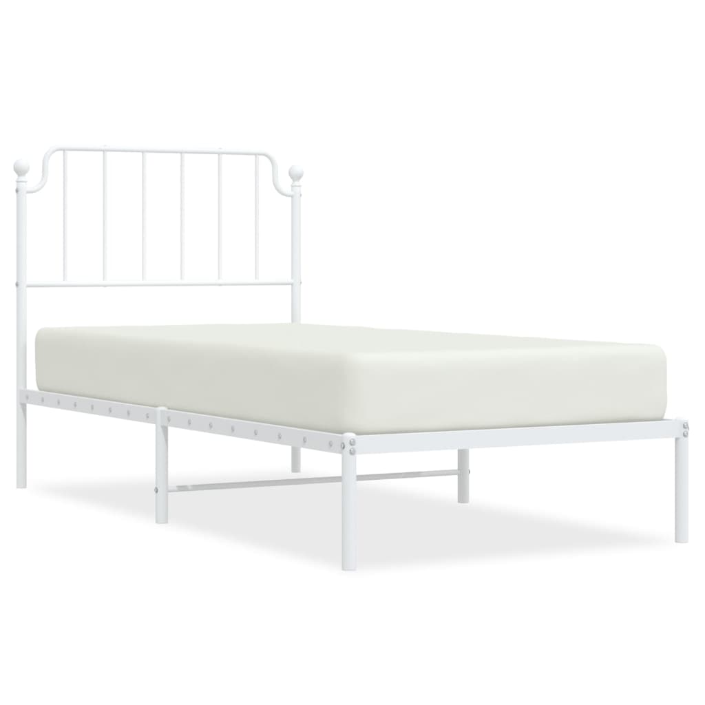 Metal Bed Frame without Mattress with Headboard White 90x200cm