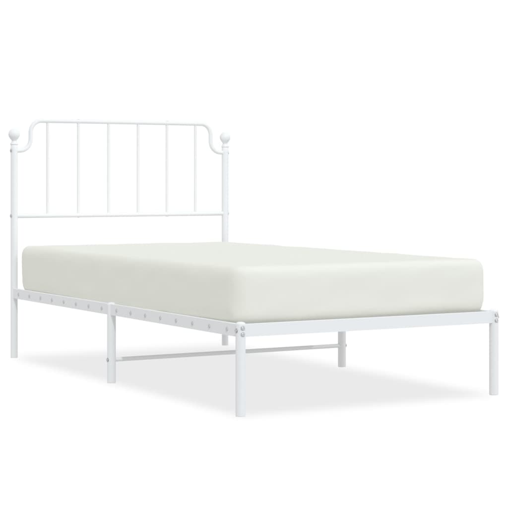 Metal Bed Frame without Mattress with Headboard White 100x190cm