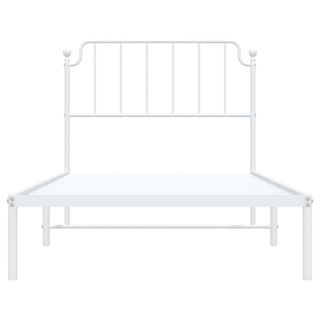 Metal Bed Frame without Mattress with Headboard White 100x190cm