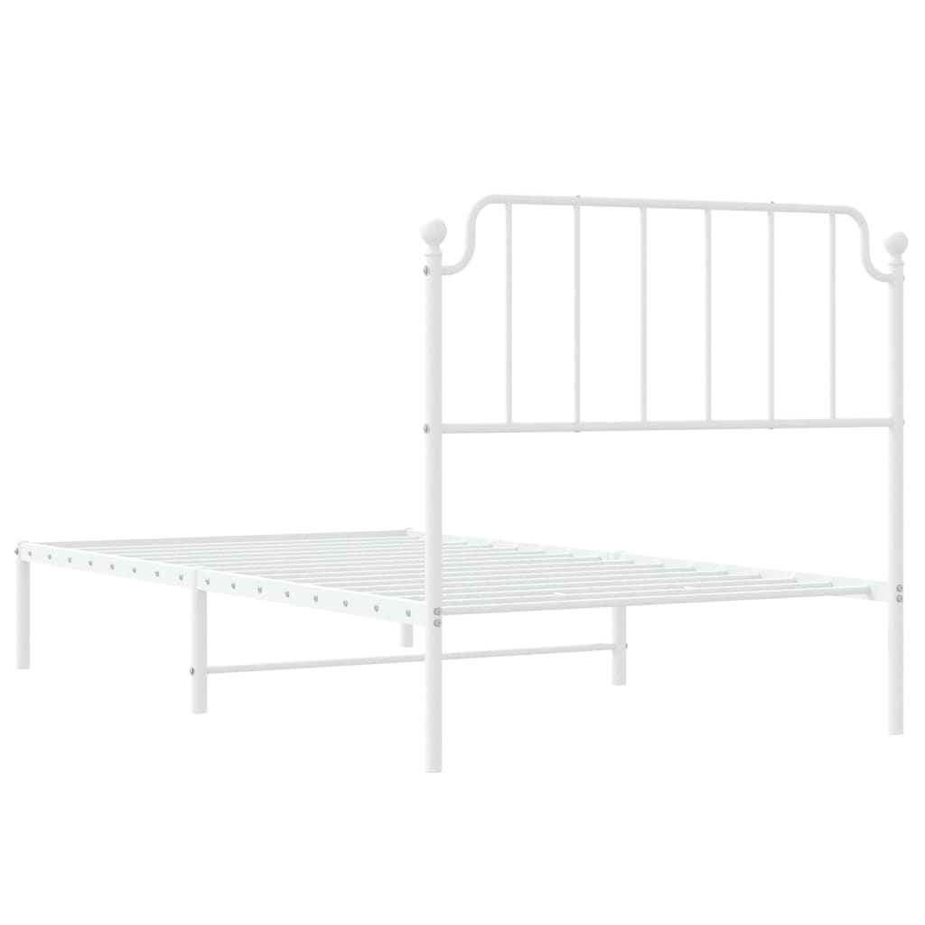 Metal Bed Frame without Mattress with Headboard White 100x190cm