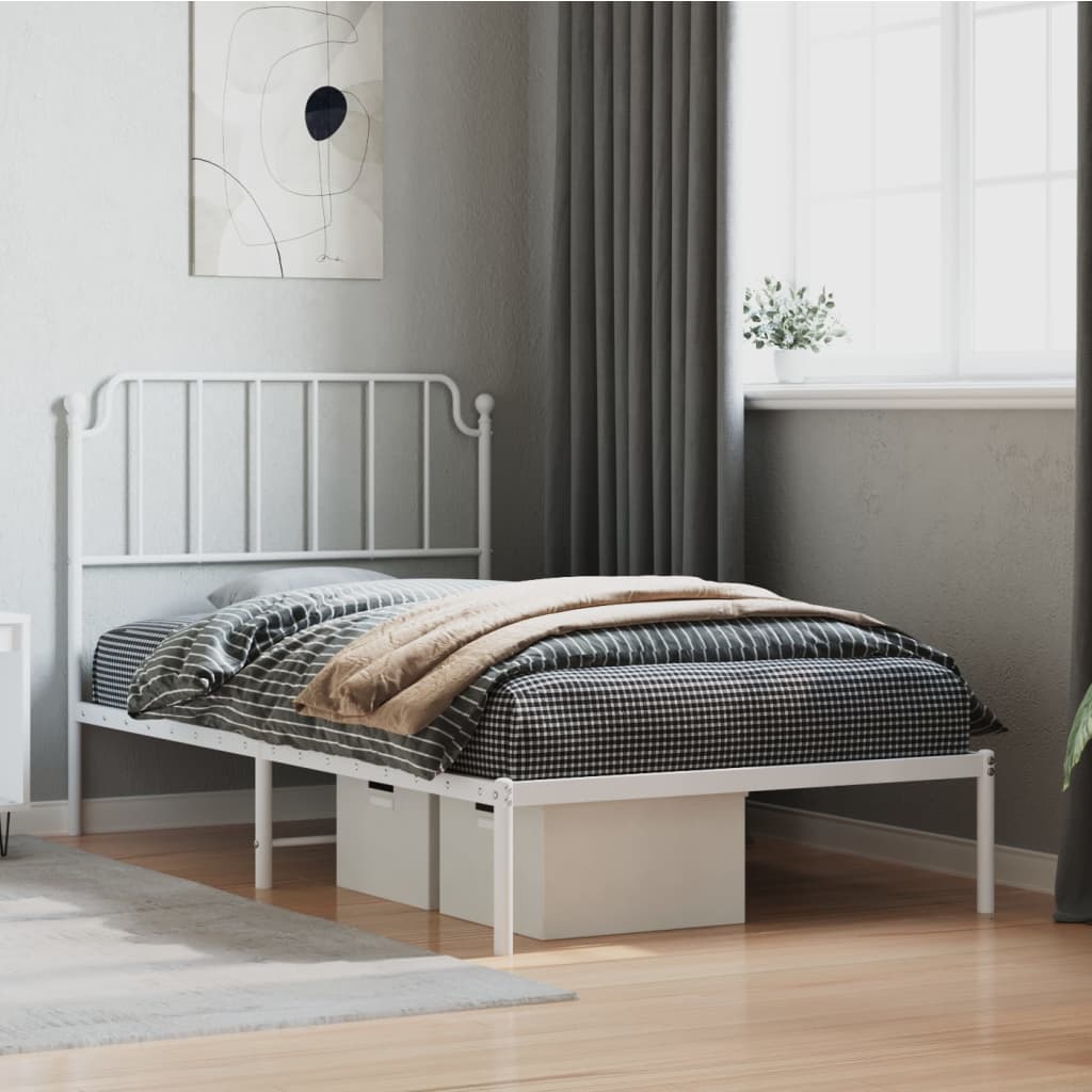Metal Bed Frame without Mattress with Headboard White 100x190cm
