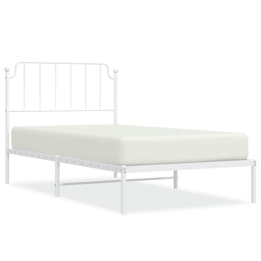 Metal Bed Frame without Mattress with Headboard White 100x200cm