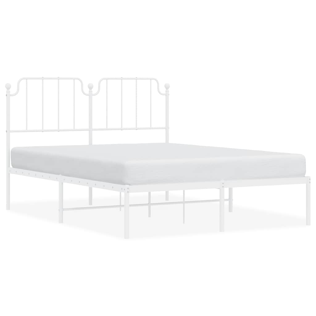 Metal Bed Frame without Mattress with Headboard White 150x200cm