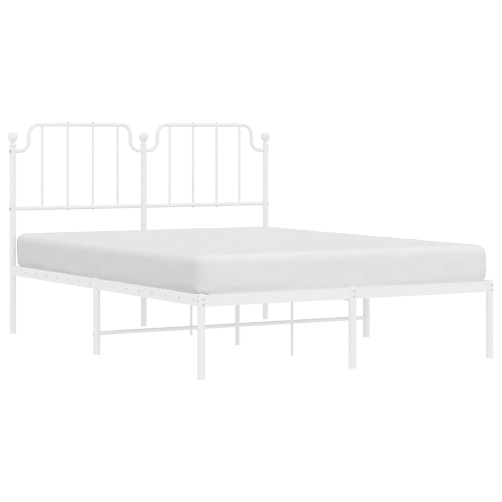 Metal Bed Frame without Mattress with Headboard White 150x200cm