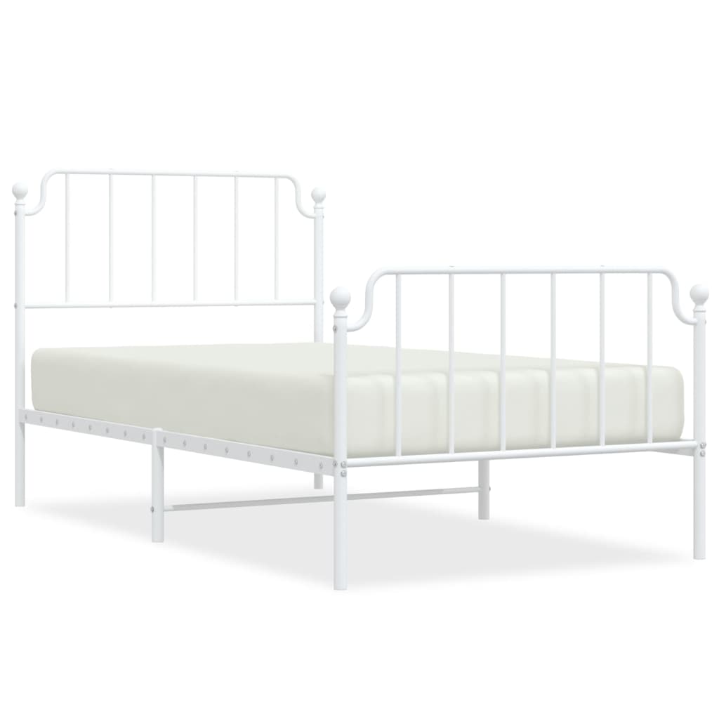 Metal Bed Frame without Mattress with Footboard White 100x190cm
