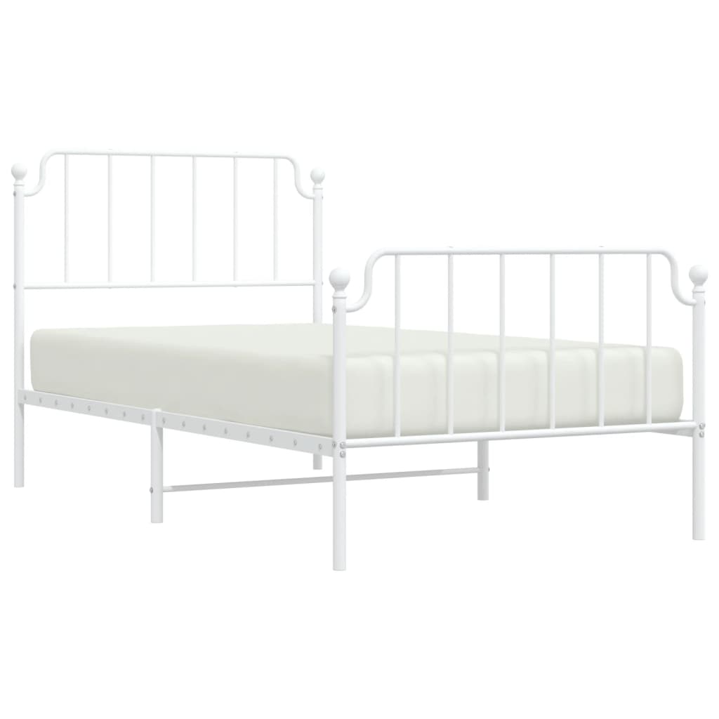 Metal Bed Frame without Mattress with Footboard White 100x190cm