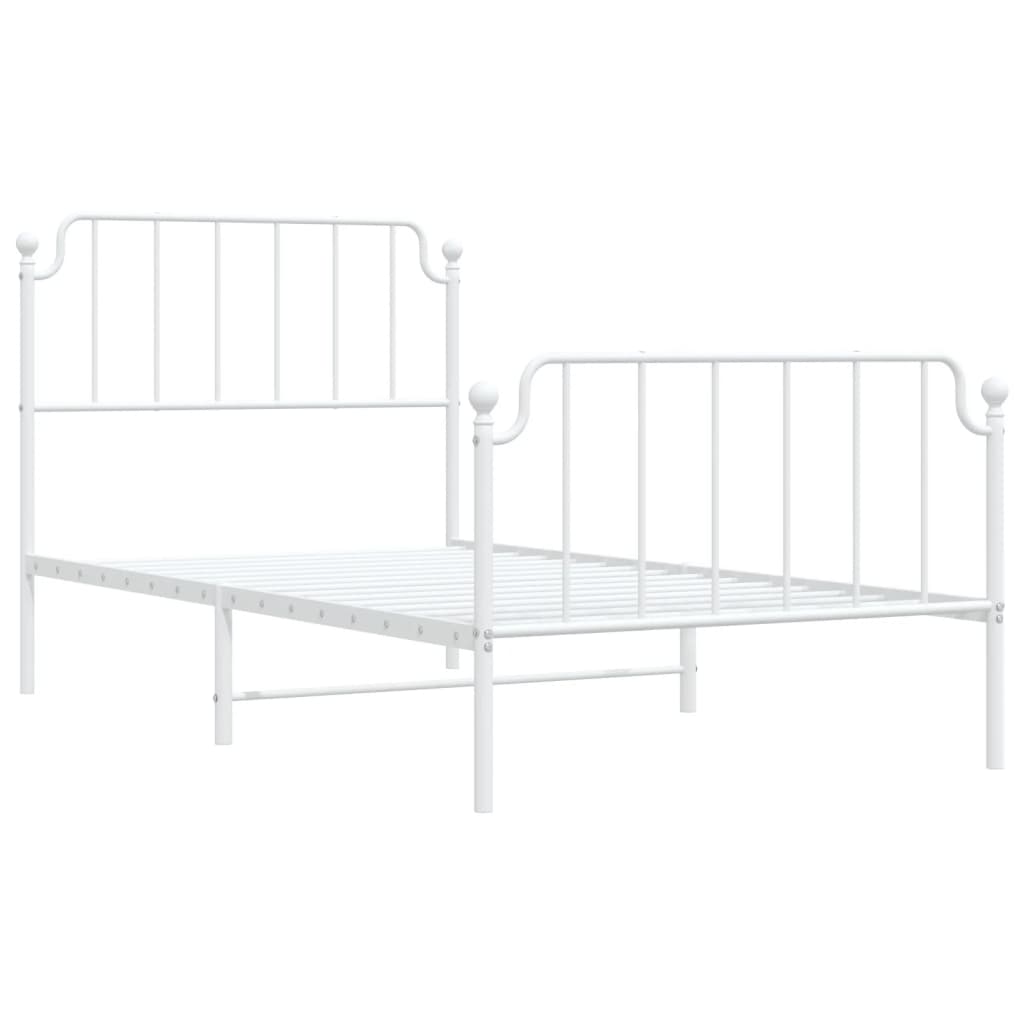 Metal Bed Frame without Mattress with Footboard White 100x190cm