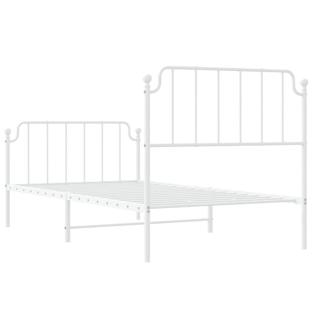 Metal Bed Frame without Mattress with Footboard White 100x190cm