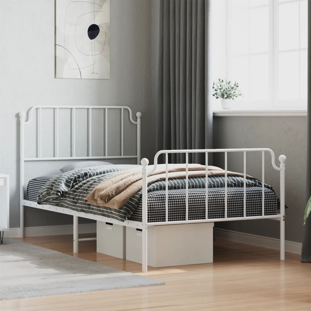 Metal Bed Frame without Mattress with Footboard White 100x190cm