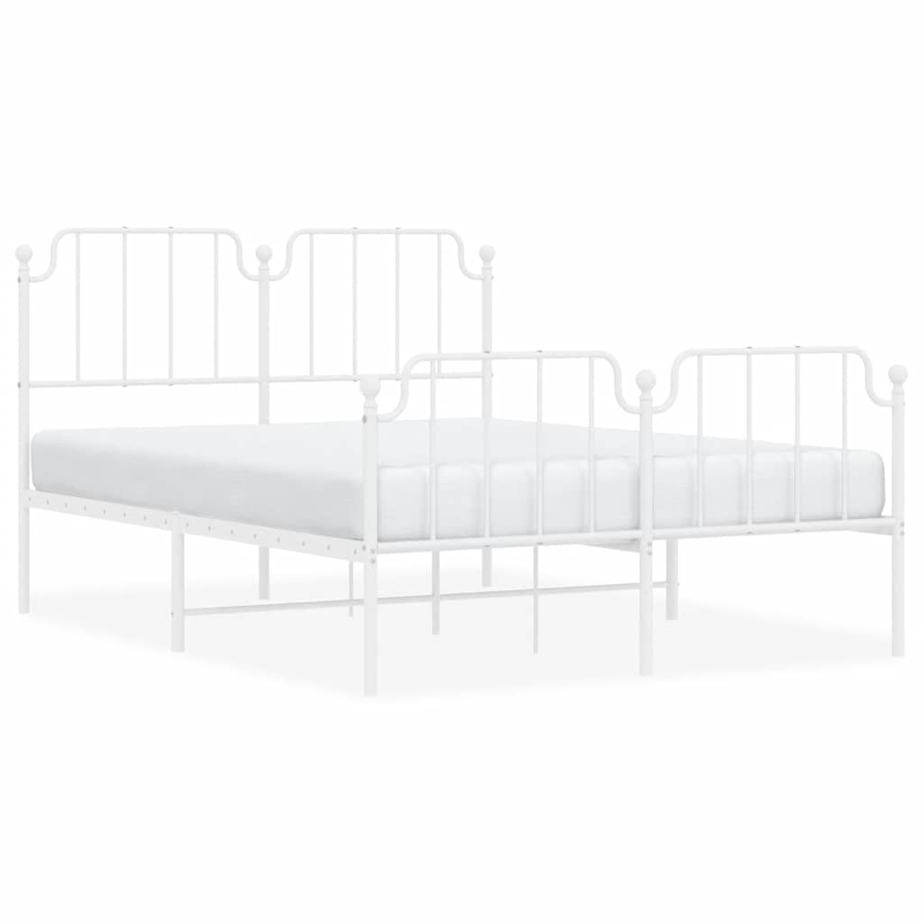 Metal Bed Frame without Mattress with Footboard White 150x200cm
