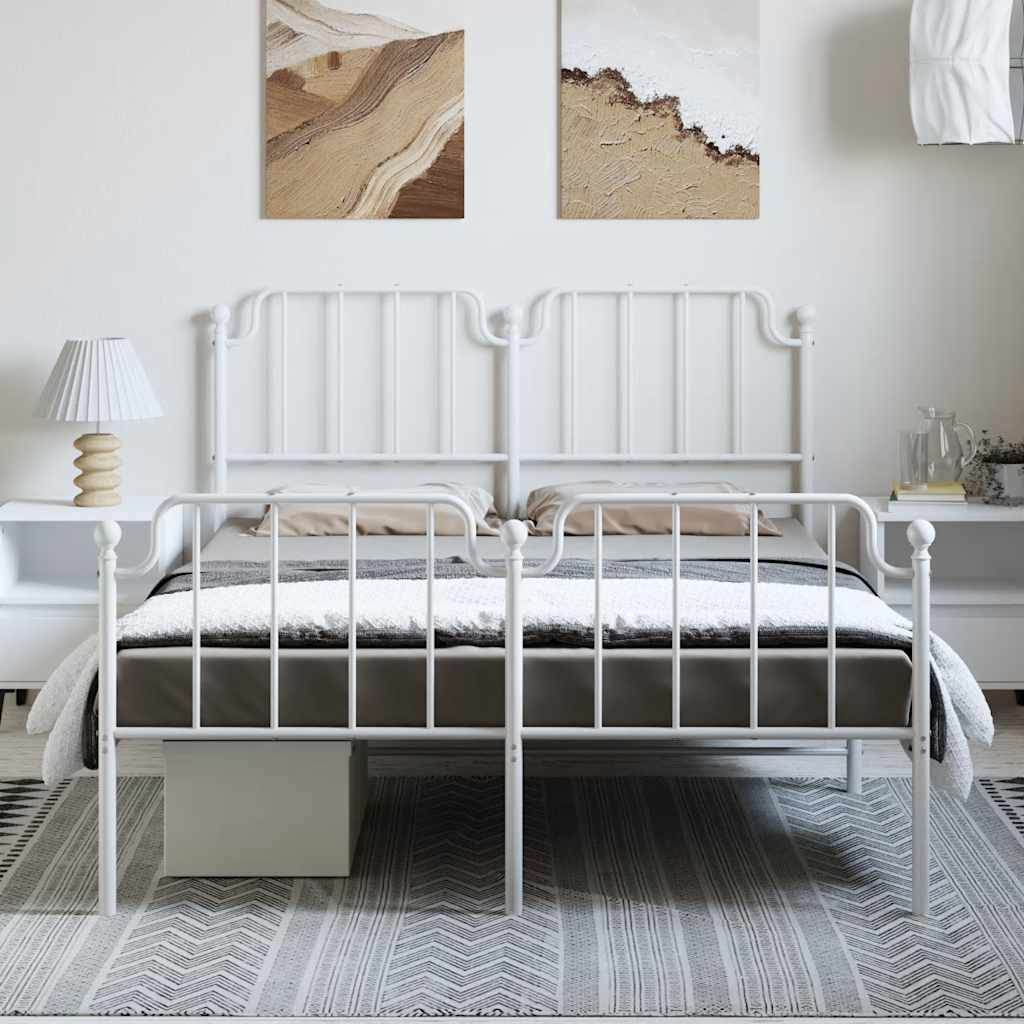 Metal Bed Frame without Mattress with Footboard White 150x200cm