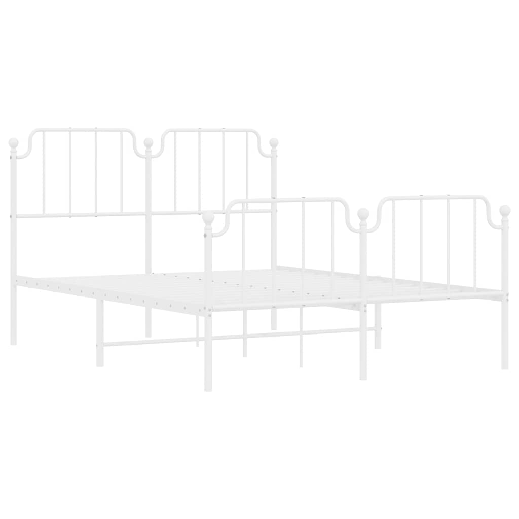 Metal Bed Frame without Mattress with Footboard White 150x200cm