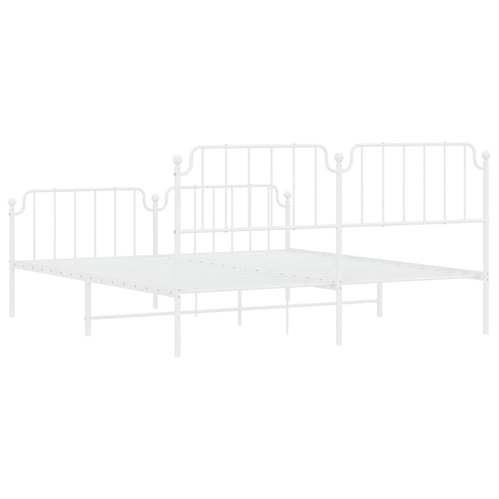 Metal Bed Frame without Mattress with Footboard White 183x213cm