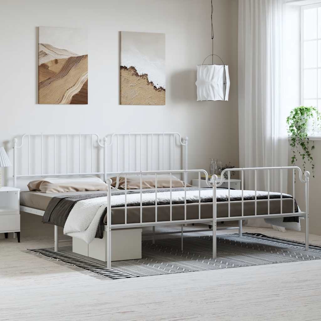 Metal Bed Frame without Mattress with Footboard White 183x213cm