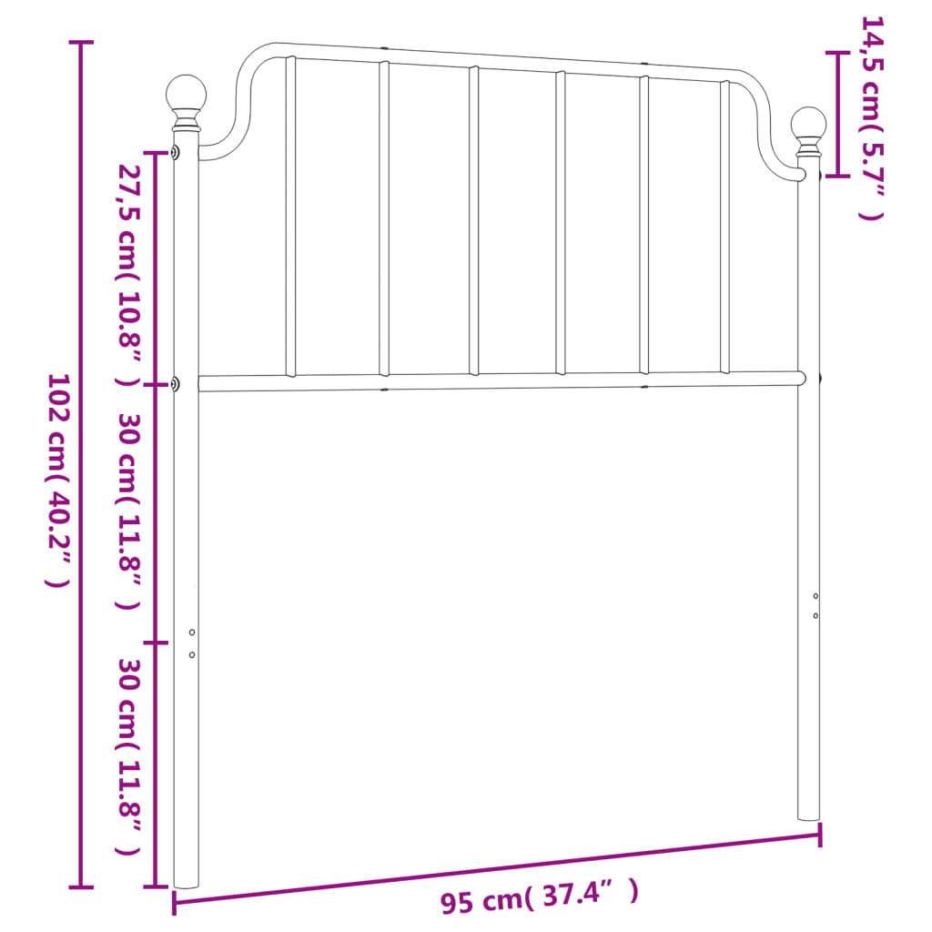 Metal Headboard White 90 cm