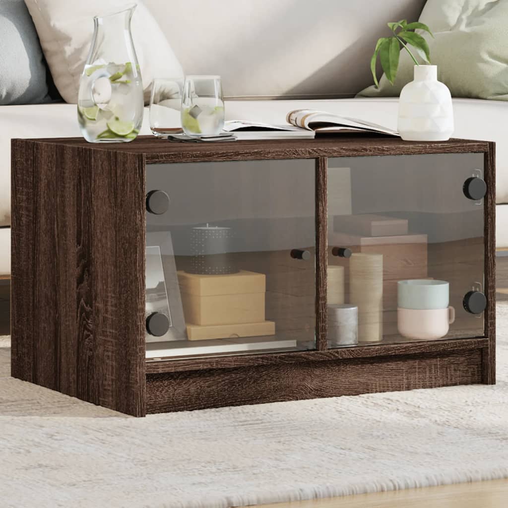Coffee Table with Glass Doors Brown Oak 68x50x42 cm