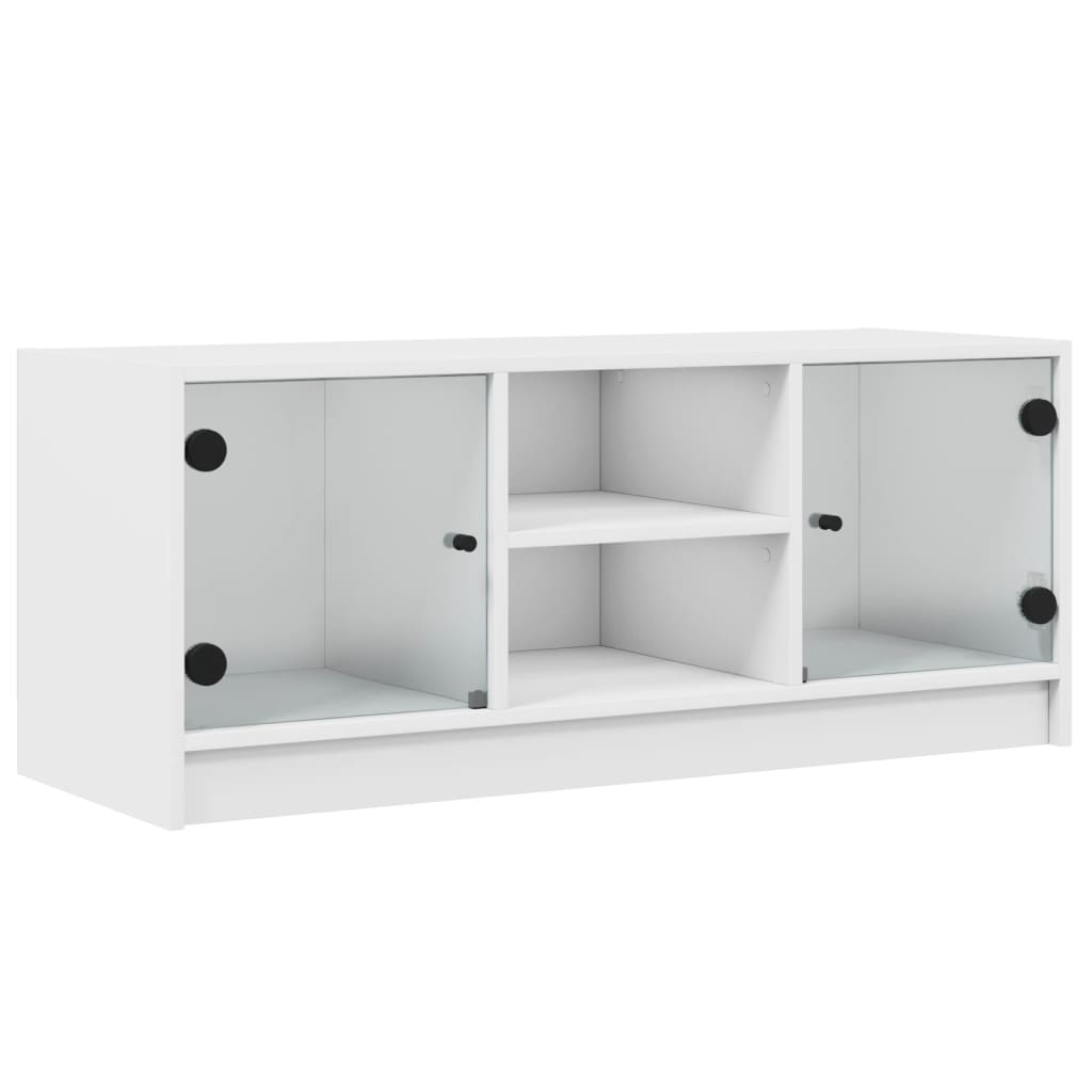 Modern Wooden TV Tele Stand Unit Cabinet With Glass Doors & Storage Wood