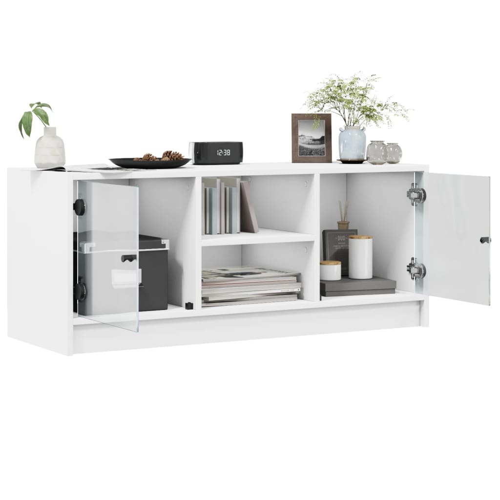 Modern Wooden TV Tele Stand Unit Cabinet With Glass Doors & Storage Wood