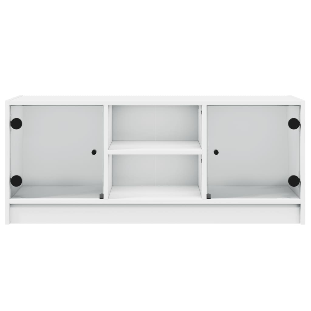 Modern Wooden TV Tele Stand Unit Cabinet With Glass Doors & Storage Wood