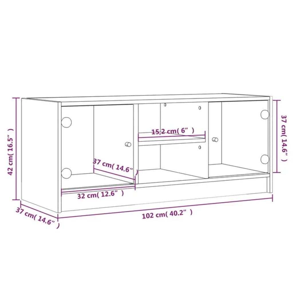 Modern Wooden TV Tele Stand Unit Cabinet With Glass Doors & Storage Wood