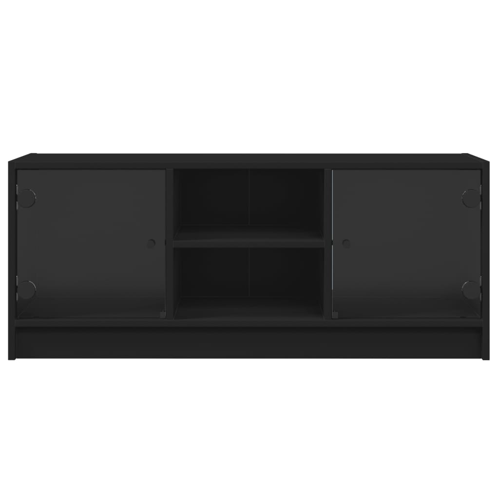 Modern Wooden TV Tele Stand Unit Cabinet With Glass Doors & Storage Wood
