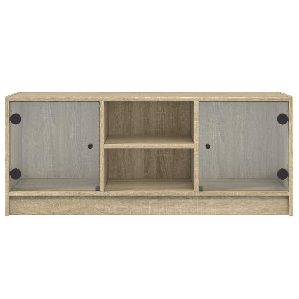 Modern Wooden TV Tele Stand Unit Cabinet With Glass Doors & Storage Wood