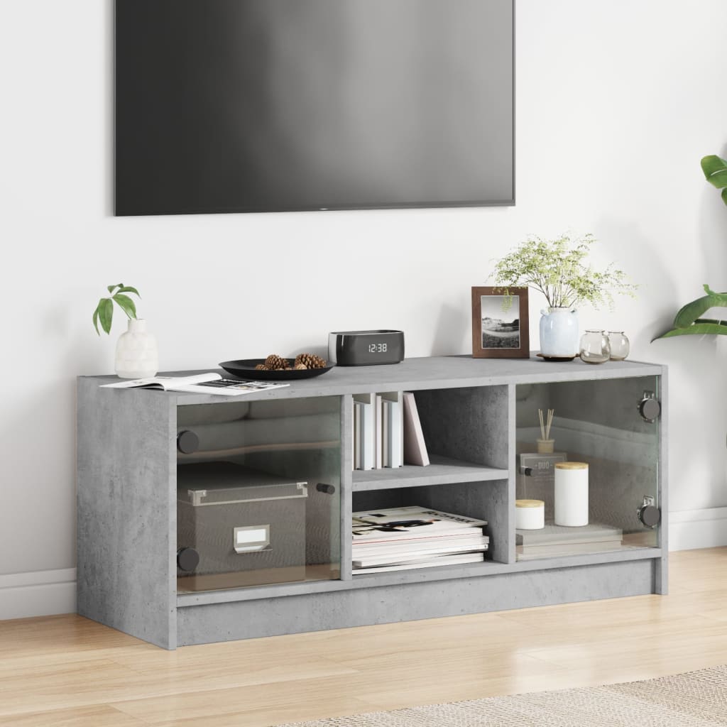 Modern Wooden TV Tele Stand Unit Cabinet With Glass Doors & Storage Wood