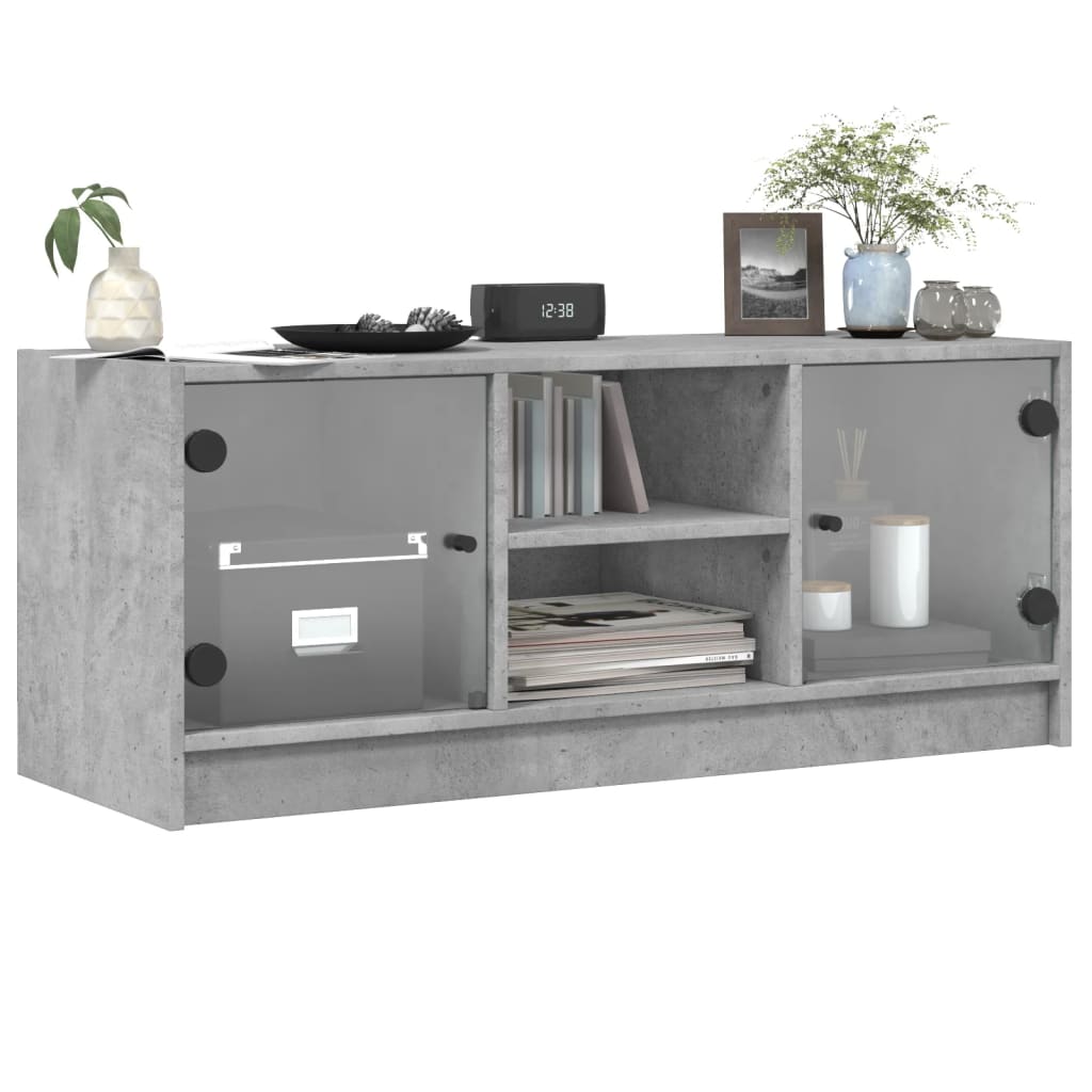 Modern Wooden TV Tele Stand Unit Cabinet With Glass Doors & Storage Wood