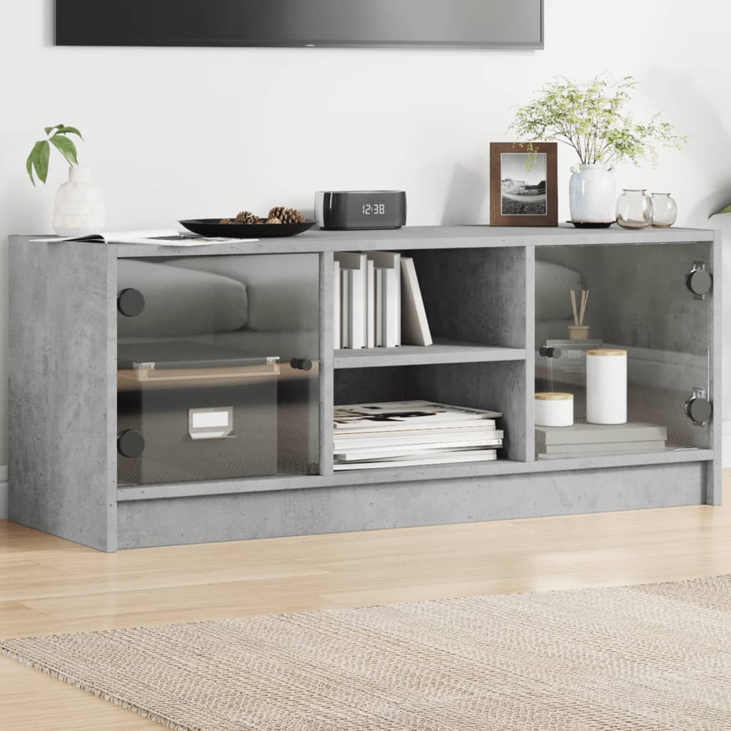 Modern Wooden TV Tele Stand Unit Cabinet With Glass Doors & Storage Wood