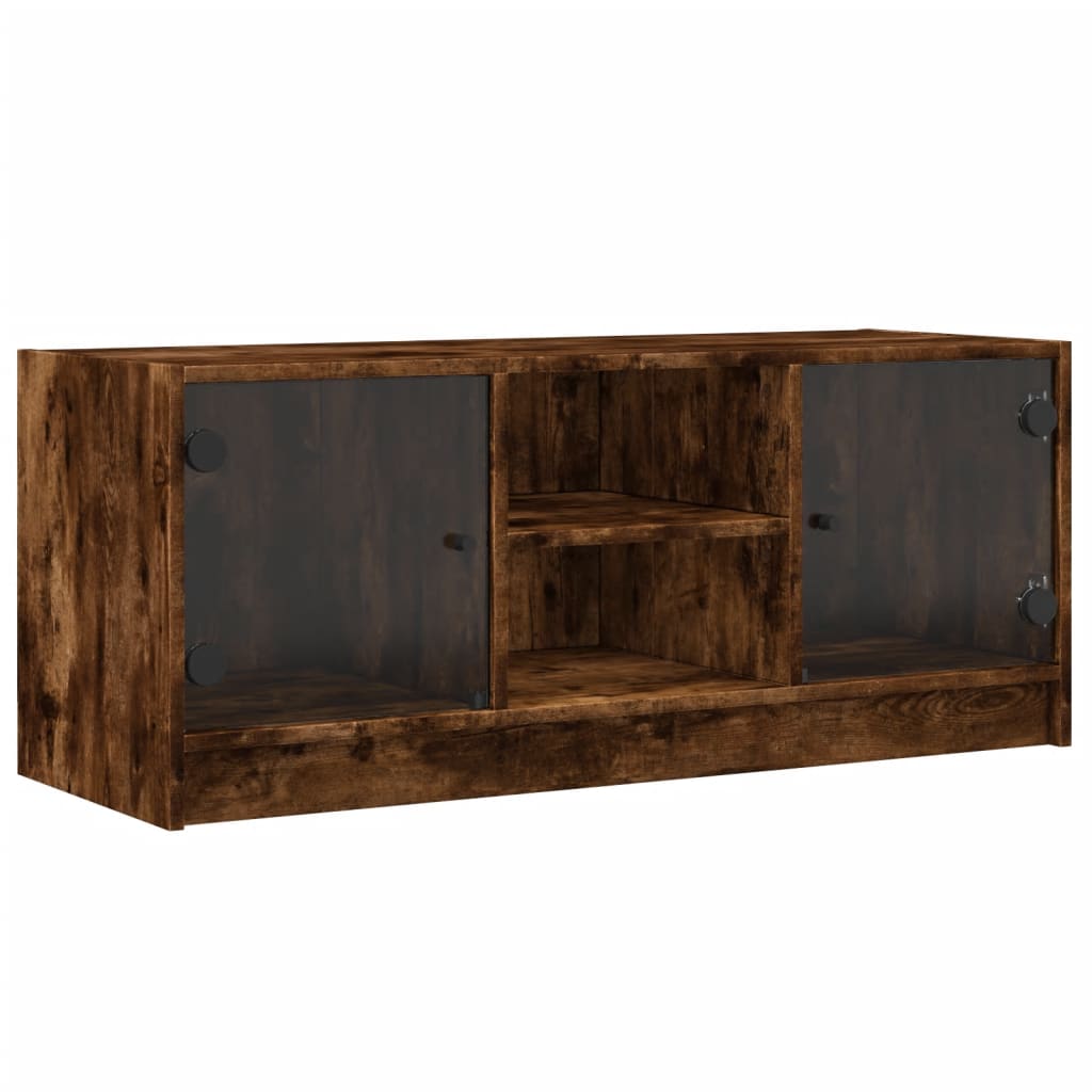 Modern Wooden TV Tele Stand Unit Cabinet With Glass Doors & Storage Wood