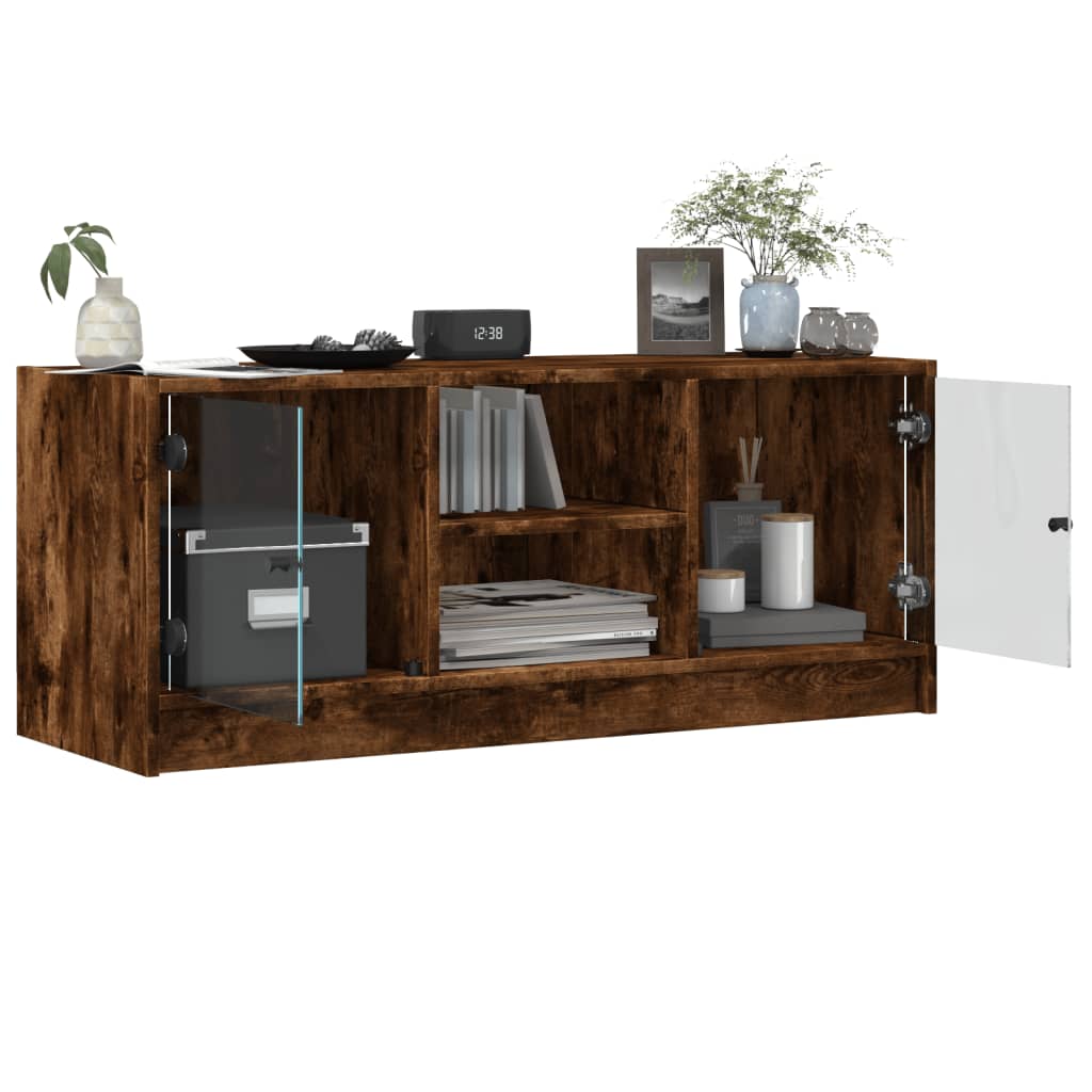 Modern Wooden TV Tele Stand Unit Cabinet With Glass Doors & Storage Wood